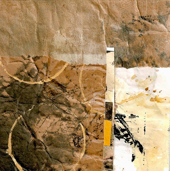 No Three Alike - Collage with Hand Painted Papers 5 x 5 on 14 x 11 Backing