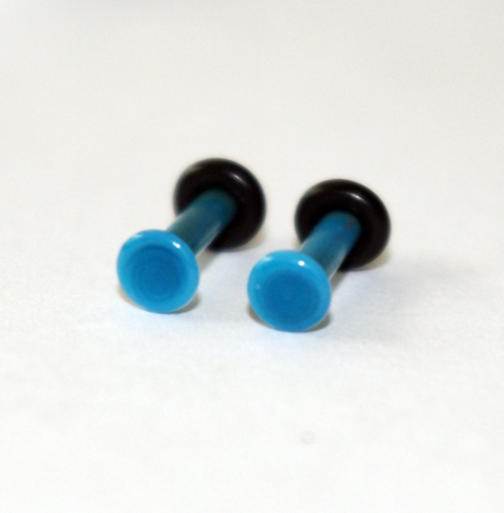 Gauge Earrings on 12g Turquoise Blue Glass Plugs Body Jewelry 12 Gauge 2mm Piercing Grey