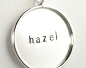 Hand Stamped Sterling Silver Pendant with Rim - Stamping on BOTH Sides