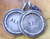 Medium Sterling Silver Distressed Double-Sided Custom Hand Stamped Reversible Pendant with Rim Necklace