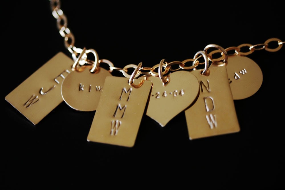 Multi Charm - Multi Shape - 14K Gold Filled Personalized Family Necklace - Hand Stamped