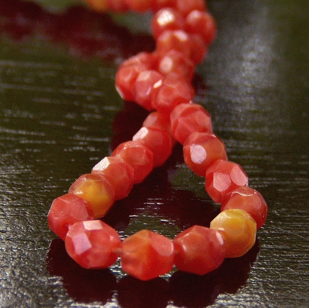 Persimmon Coral Czech Glass Bead 4mm Round - 50 - BobbiThisnThat