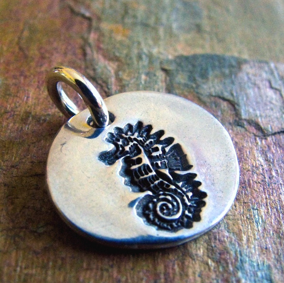 Silver Seahorse Charm, Beach Jewelry, PMC Fine Silver