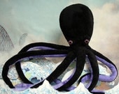Large Plush Black Octopus Toy in  minky fleece Xplush Xsoft  Free Love  felt heart