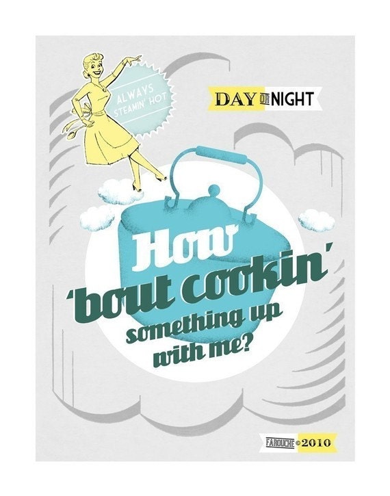 How 'bout Cookin' Print - medium size - grey and blue kitchen art with song lyrics poster