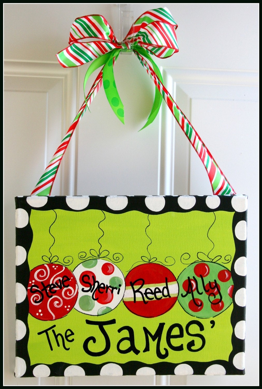 Christmas Ornament Painting on Canvas Hand Painted Art Door Hanger Personalized