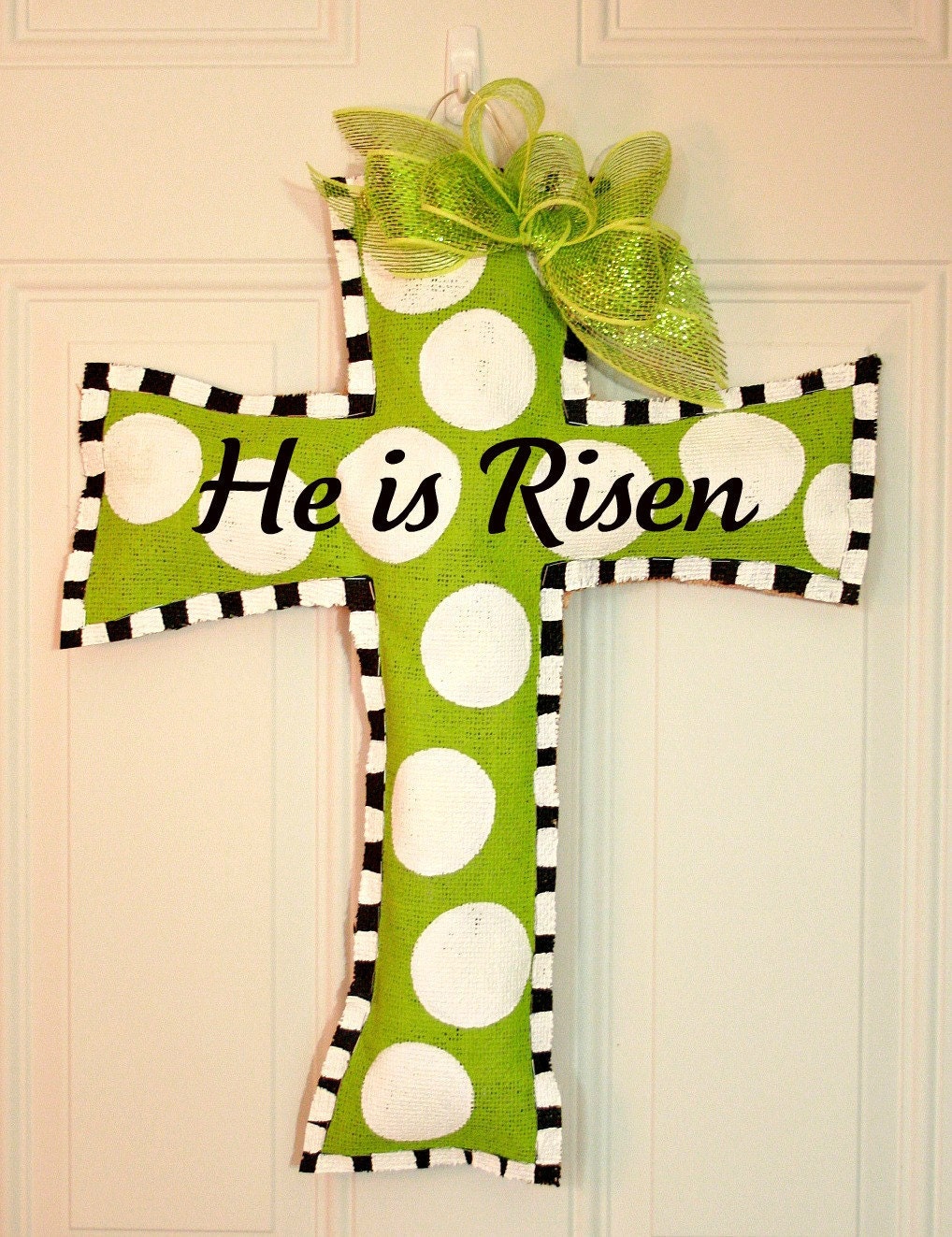 Easter Cross Burlap Door Hanger Christian Faith Decoration HUGE 2 ft - Spring