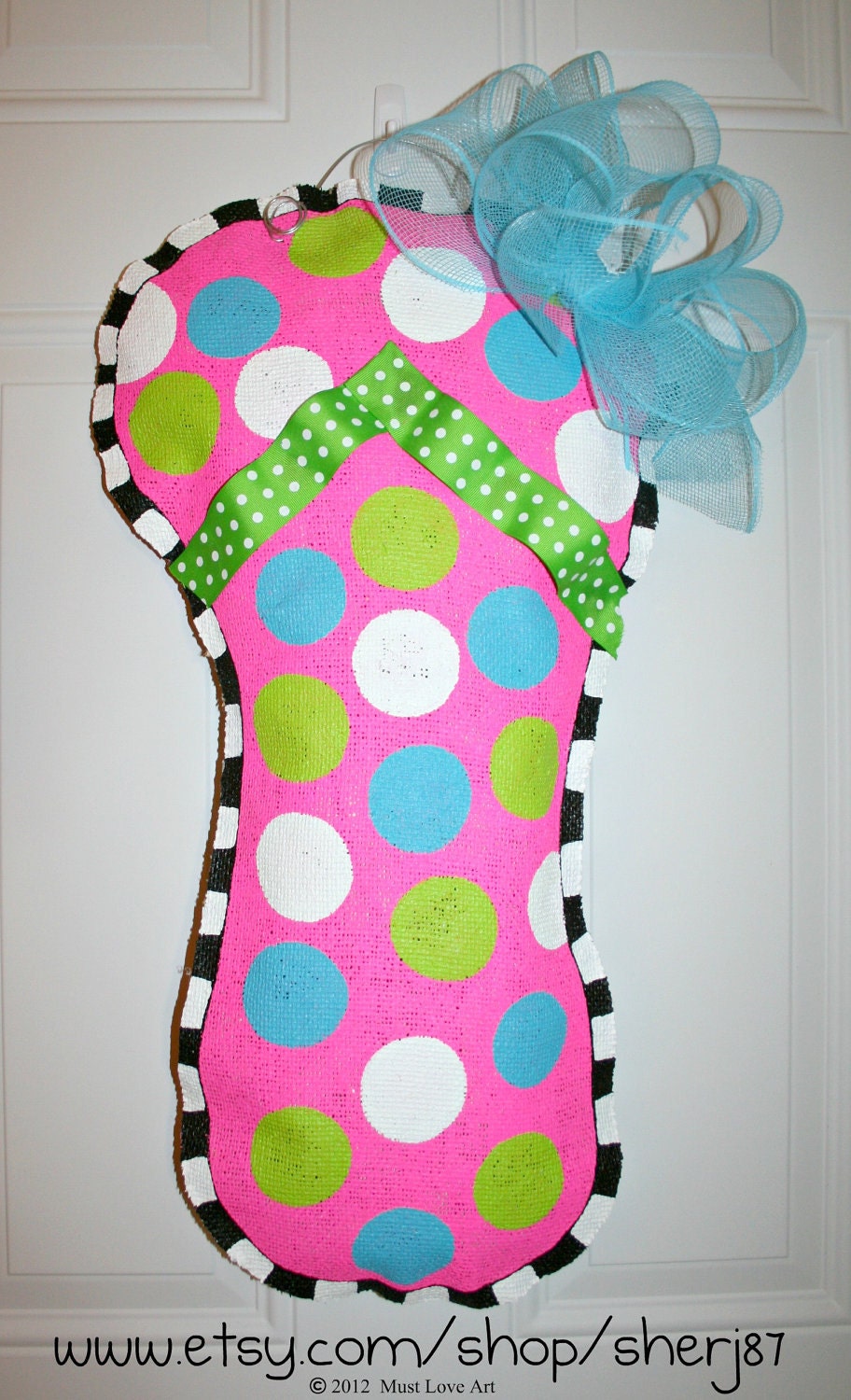 Flip Flop Burlap Door Hanger Decoration HUGE 2 ft - Spring Summer Polka Dots Mother's Day
