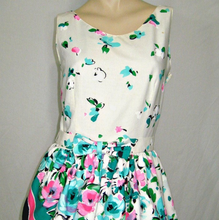 Vintage 60s Dress/60s Floral Striped Dress/Lanz Original Dress Sz 12