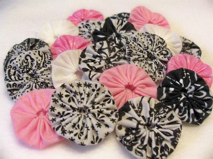 Wedding Flowers Birthday Pink Black White Fabric Flowers Fabric YoYo 64 Bobby Pin Embellishment Trim
