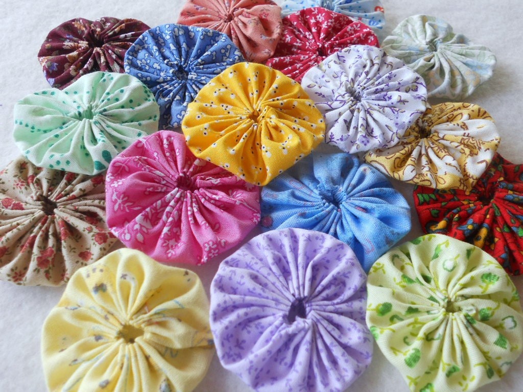2" Fabric Flowers 50 YoYo Headband FEEDSACK Birthday Party Rainbow Wedding Favor Hair Clip Bow Bobby Pin Scrapbook Wholesale Handmade