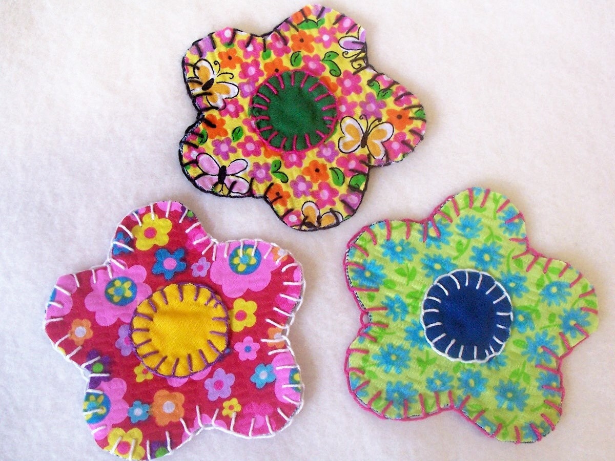 Fabric Flowers Applique Birthday Party Wedding by YoYoCottage