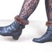 vintage black leather stacked heel MINK trim lamb insulated side buckle 8 womens ankle boots