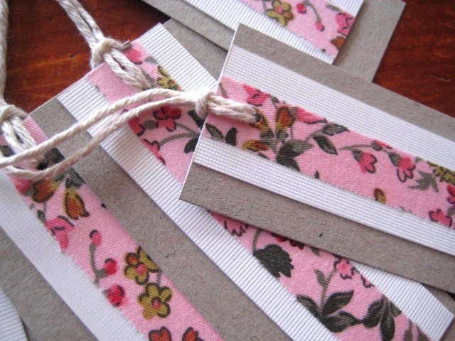 Pink Floral Gift Tags - A Hint of Pink - Set of 5 Recycled cardstock with Deco Floral Fabric Tape detail