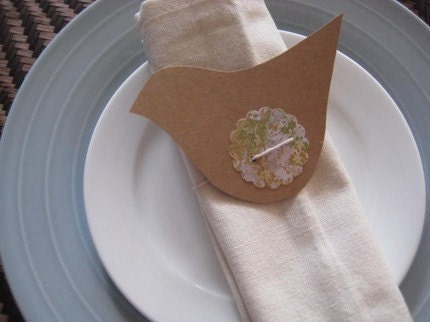 Table Setting Birds Wedding Engagement Baby shower Birthday Lunch Dinner Napkin Holder Tabe place cards BIRDS Kraft  Elegant setting