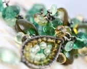 OoO SALE OoO -  60% off - Wire Wrapped Prehnite Citrine Fall Tourmaline Green Amethyst Fluorite Glass Lampwork Necklace - The Irish Eyes