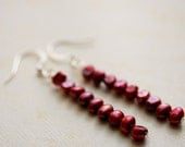 Burgundy Red Wine Pearl Stick Earrings. Burgundy Stacked Pearls.