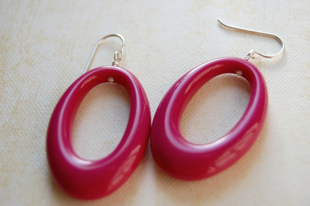 Pink Magenta Hoops. Retro Summer Earrings