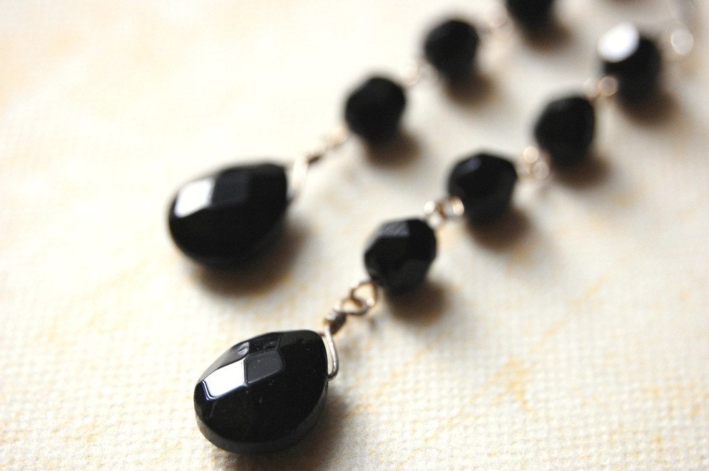 Little Black Dress. Jet Black Dangle Earrings.