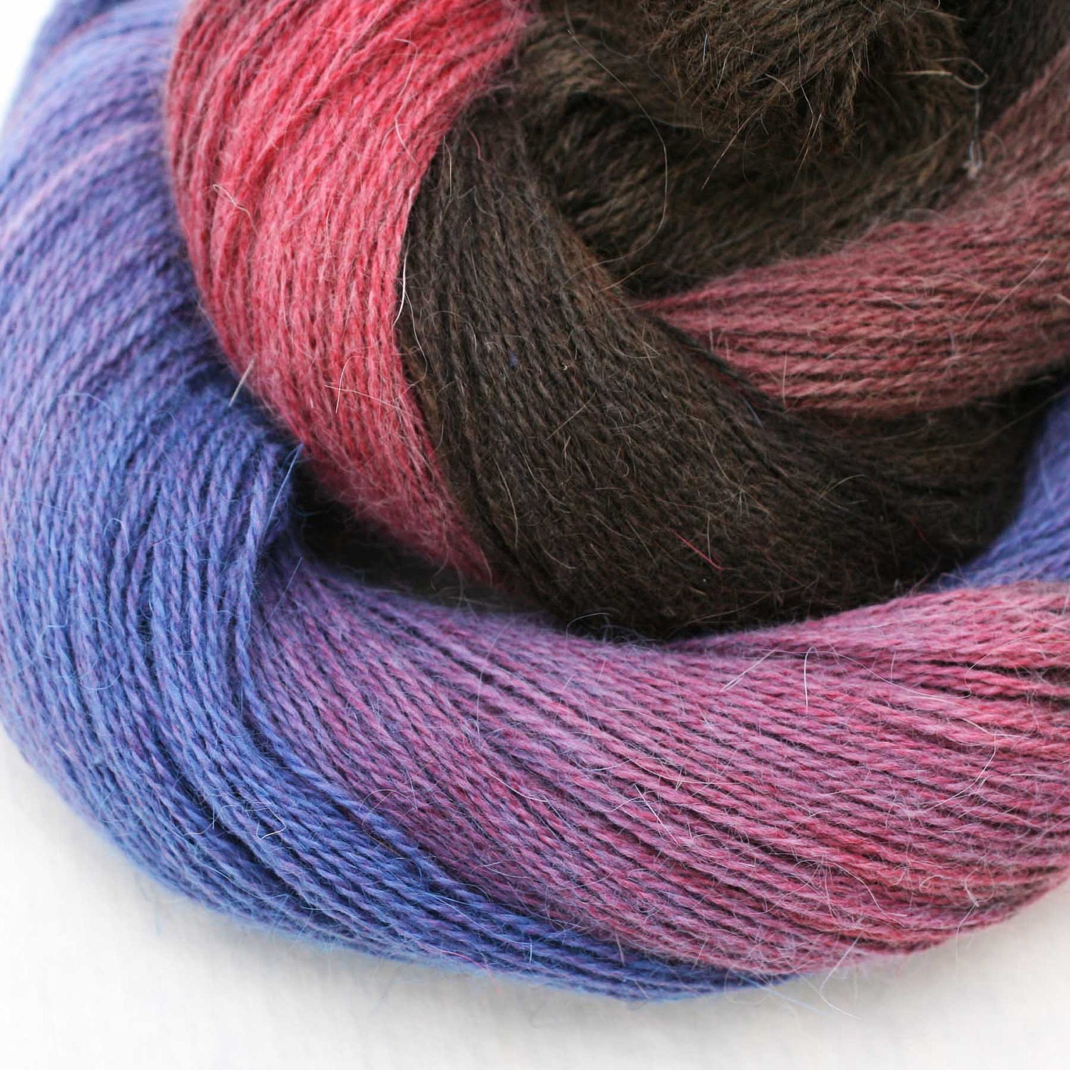 Hand Dyed Angora Silk Laceweight Yarn - Dark & Stormy