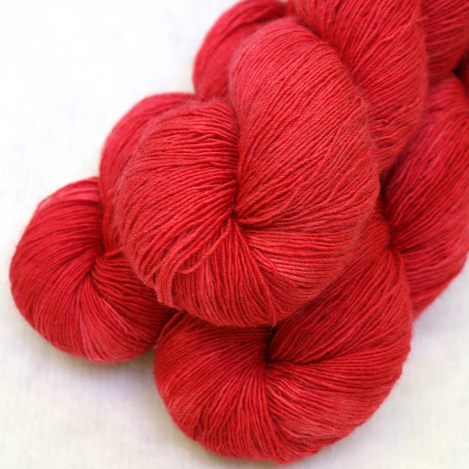 Hand Dyed Wool Silk Laceweight Yarn 460yds 50g Bing Cherry