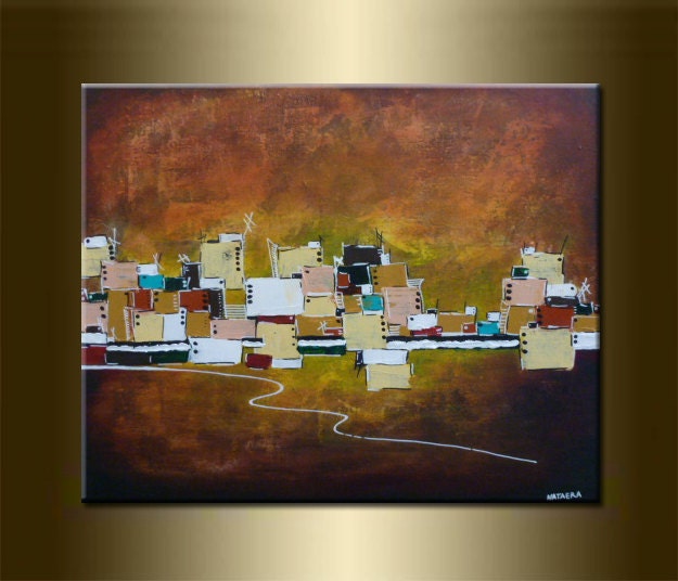 ORIGINAL abstract landscape PAINTING , MODERN Art,acrylic on canvas, 19,7" x 24" in inches,with certificate of authenticity