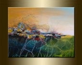 ORIGINAL LANDSCAPE , abstract PAINTING,acrylic on canvas 23,6" x 31,5" x 0,7" in inches ,with certificate of authenticity