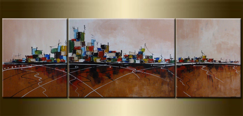ORIGINAL LANDSCAPE , abstract painting,acrylic on canvas 23,6" x 70,9" x 0,7" in inches,HUGE,with certificate of authenticity
