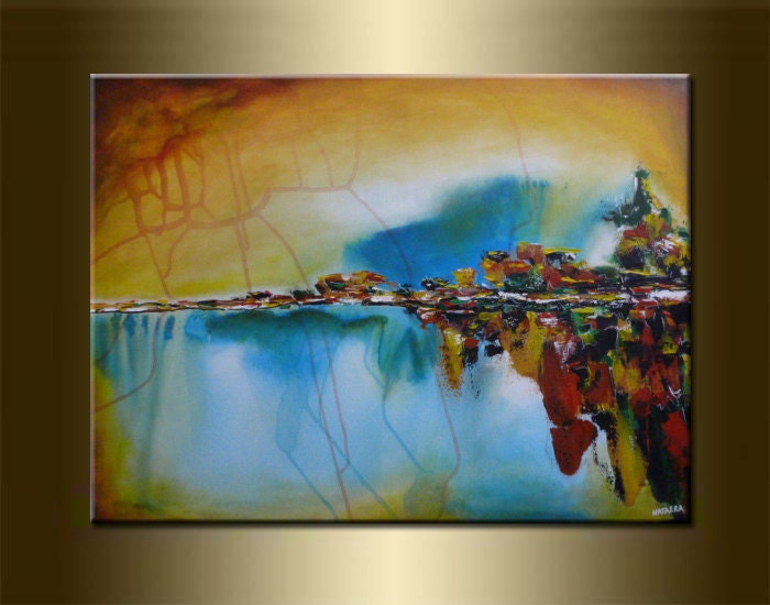 ORIGINAL LANDSCAPE , abstract PAINTING,acrylic on canvas 23,6" x 31,5" x 0,7" in inches ,with certificate of authenticity