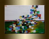 ORIGINAL abstract landscape  PAINTING ,acrylic on canvas 19,7" x 27,6" x 0,7" in inches,with certificate of authenticity