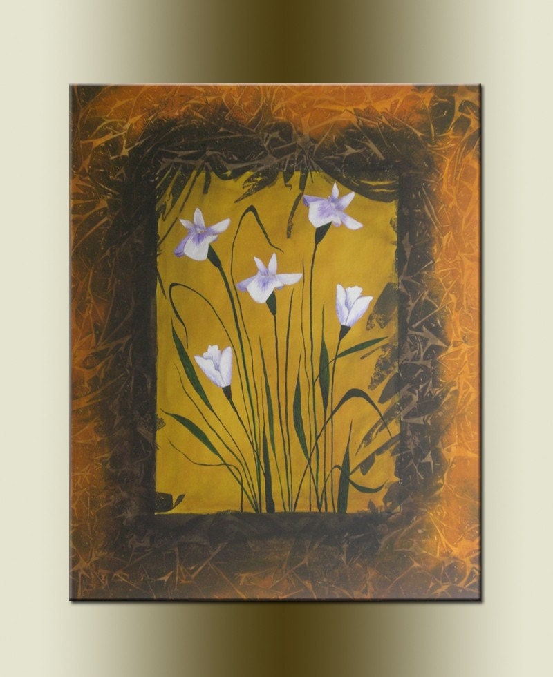 original abstract PAINTINGS with FLOWERS ,acrylic on canvas 25,6" x 31,9" x 0,7" -One of a kind - HUGE,with certificate of authenticity