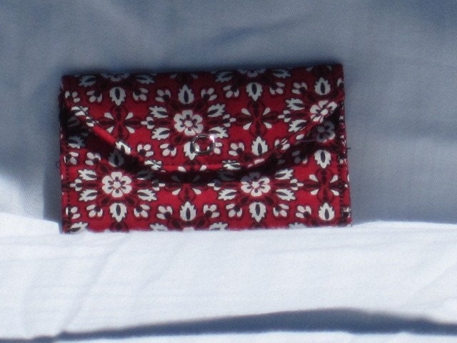 Card Pocket Red with White Floral Pattern