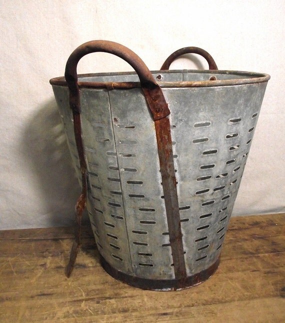 Vintage Olive Bucket from Europe Galvanized Large by RuffByMargo