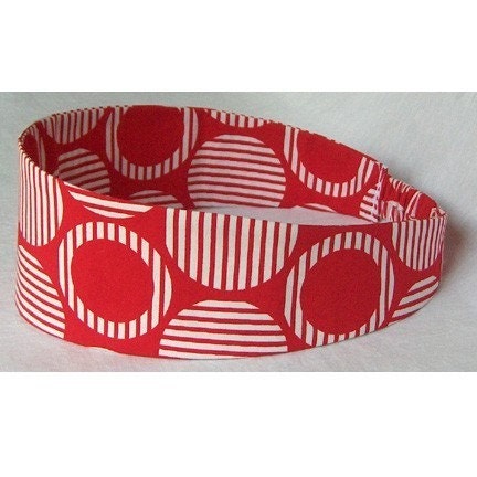 RED and White 60s MOD Circles Dots WIDE HEADBAND