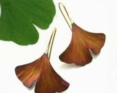 Ginkgo Leaf earrings, copper, brown patina, large size, 101mc