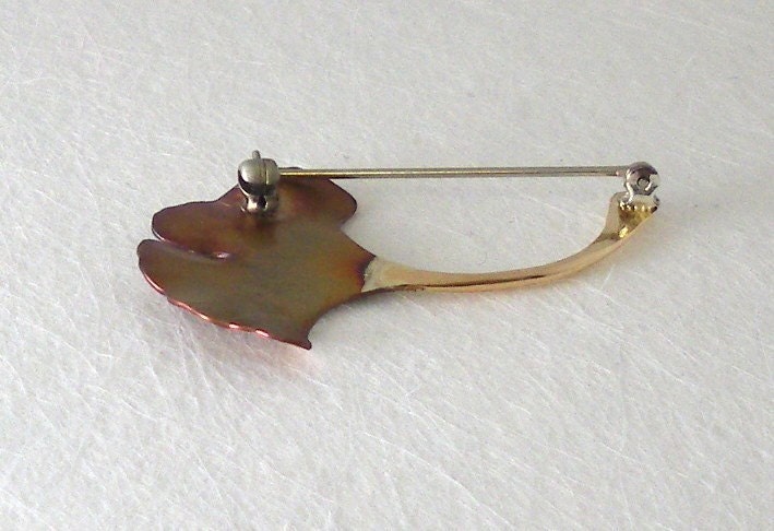 Ginkgo Leaf Pin, Copper, Gold filled, brown, 254mc