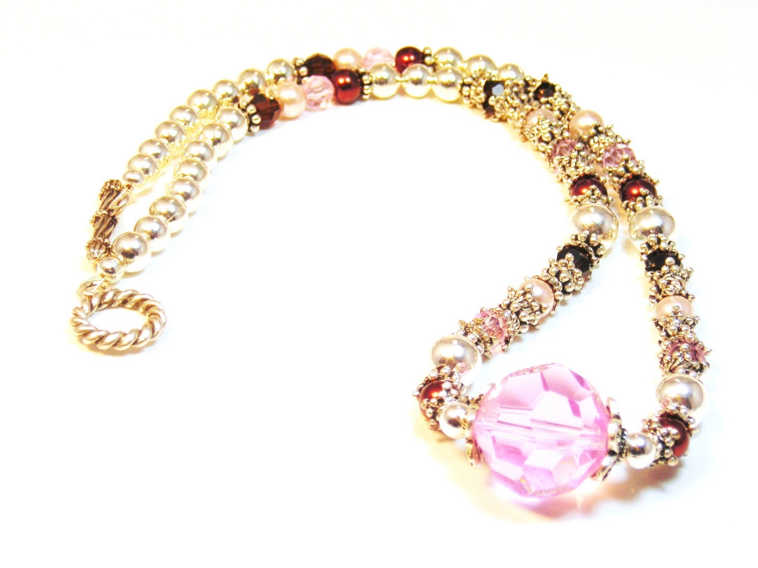 Final Clearance- Chocolate Covered Strawberry Crystal and Pearl Necklace, Bracelet and Earring Set