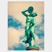 Cymbal Player: fine art photograph print of a green statue of a woman playing music against the blue sky with clouds (Indianapolis)