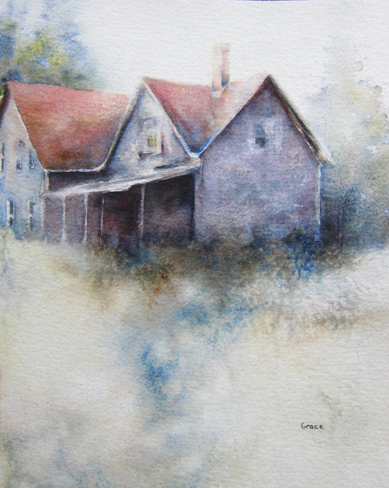 Old Farmhouse: original watercolor painting 8x10 landscape house