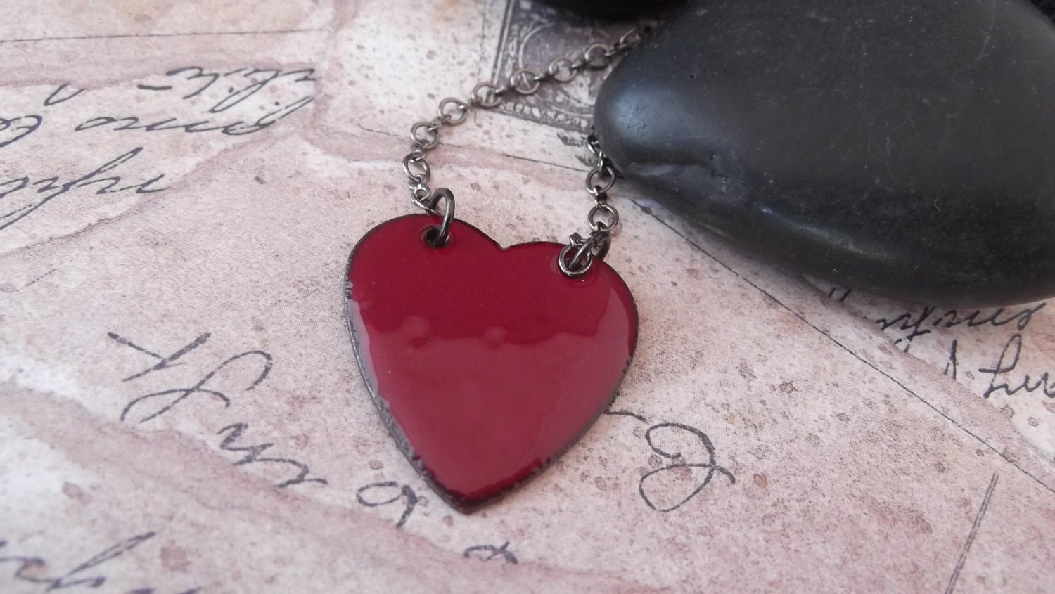 Red Heart Valentine's Day Enamel Necklace