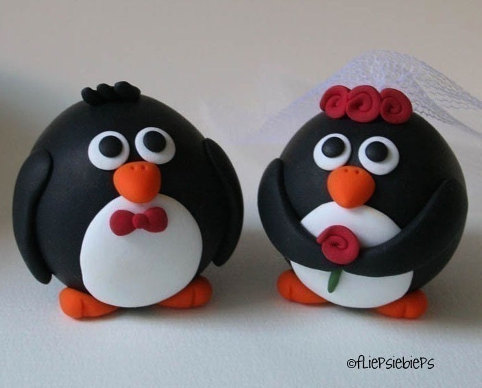 Custom Round Penguin Wedding Cake Topper