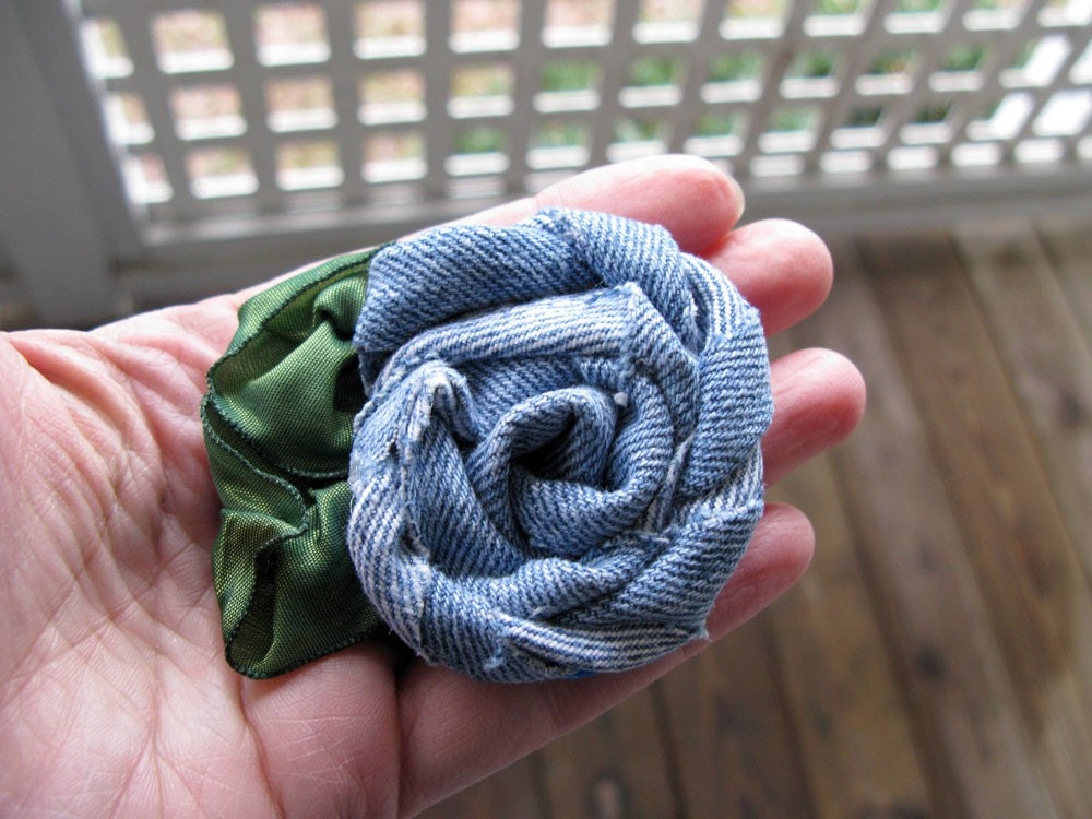 Blue Jean Baby Upcycled Rosette - Handmade Brooch