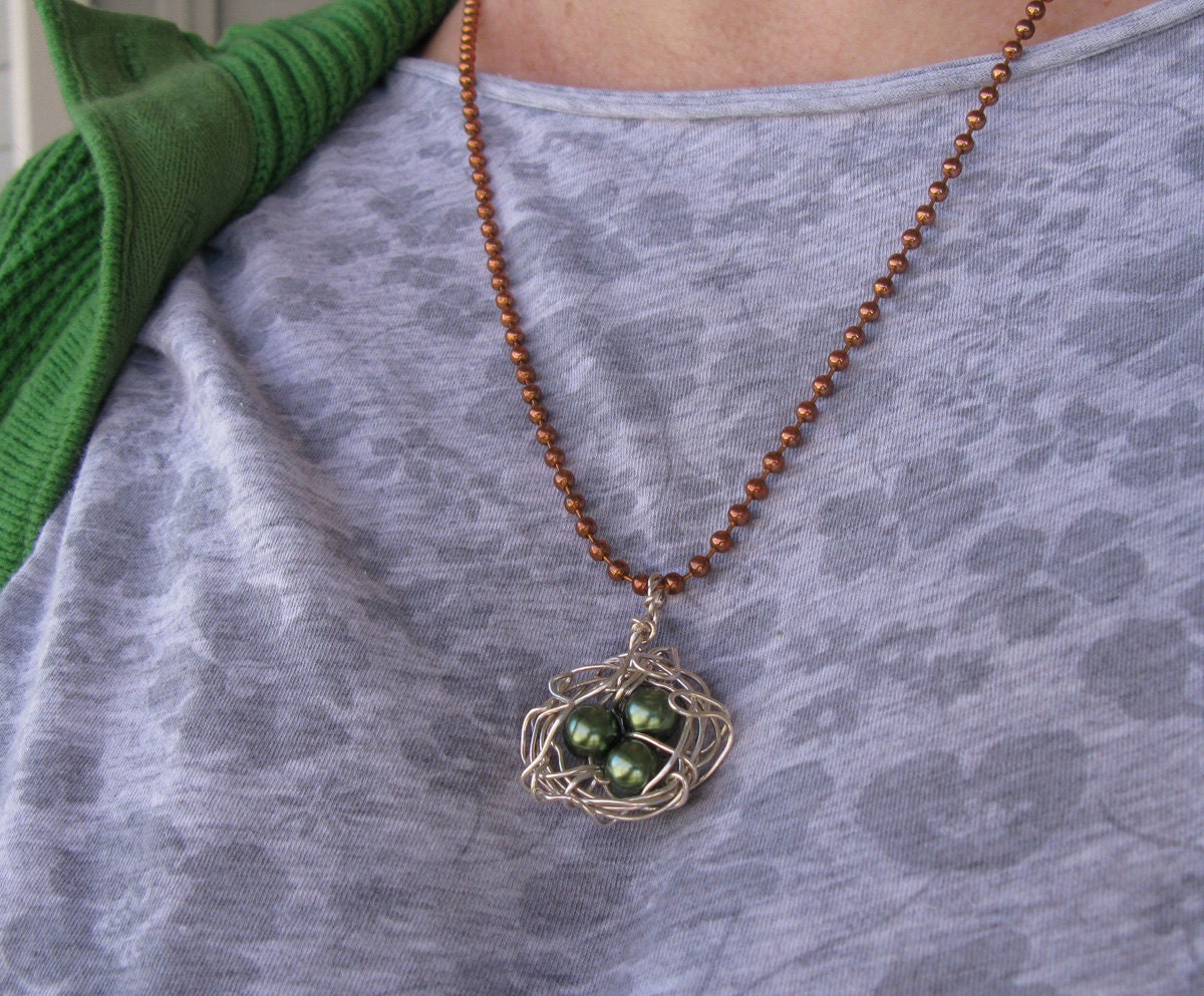 Wire Birds Nest - Handmade Wire Wrapped Pendant