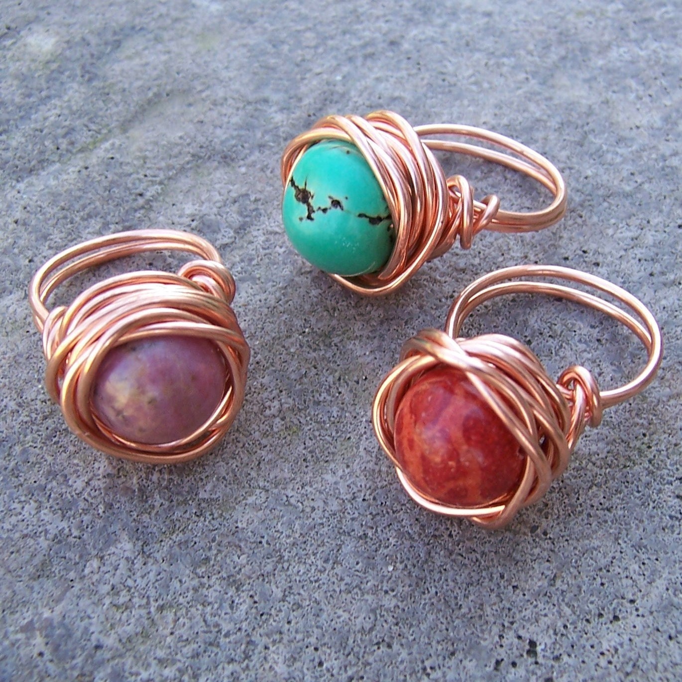Custom Turquoise Ring, Earthy Ring, Big Chunky Ring, Rhodonite Jewelry, Customized Copper Rings - Turquoise, Rhodonite