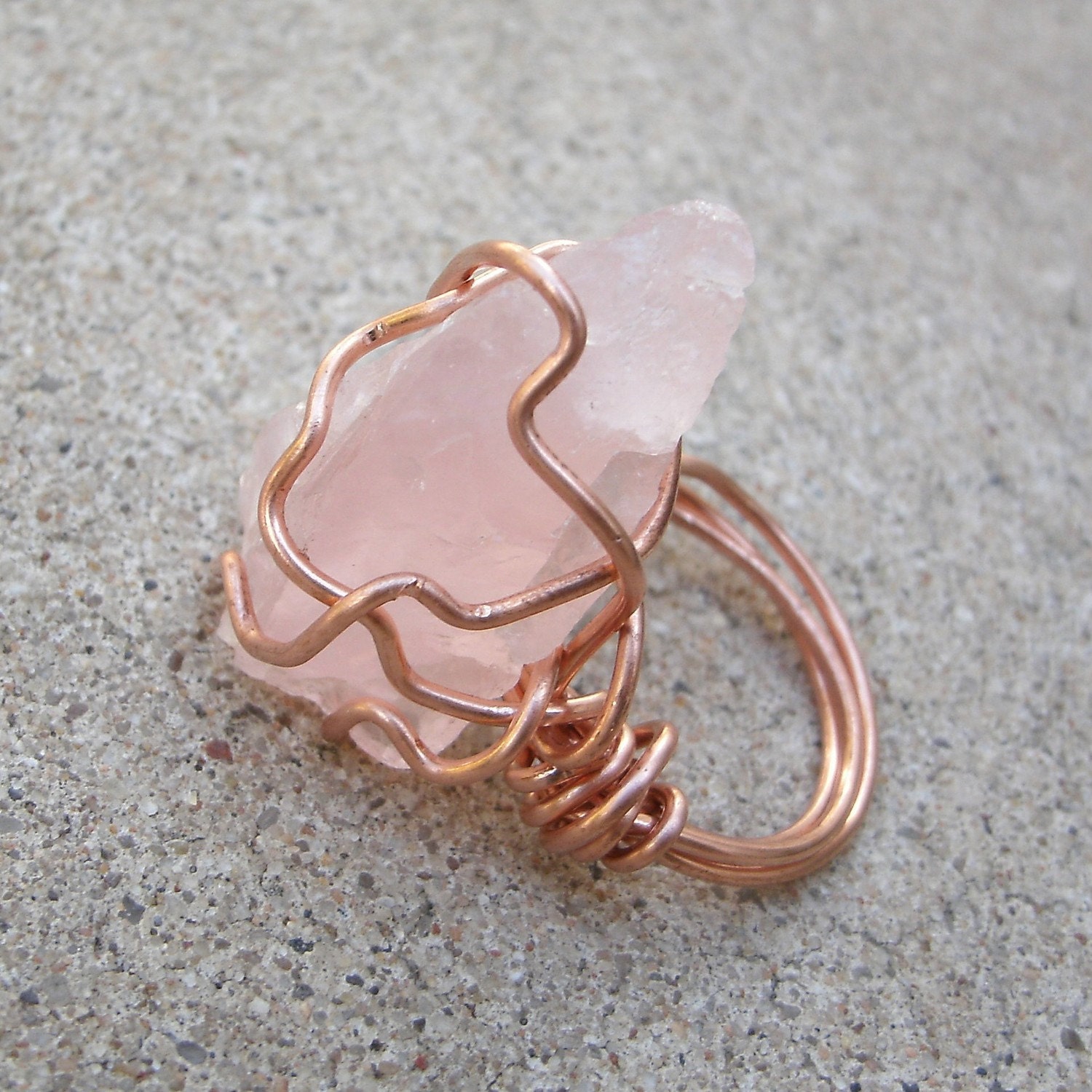 Rose Quartz Ring - BLOWOUT SALE - Copper Ring with Rustic Gemstone Specimen