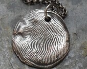 Fingerprint Necklace Fine Silver Charm on Sterling Silver Rollo Chain