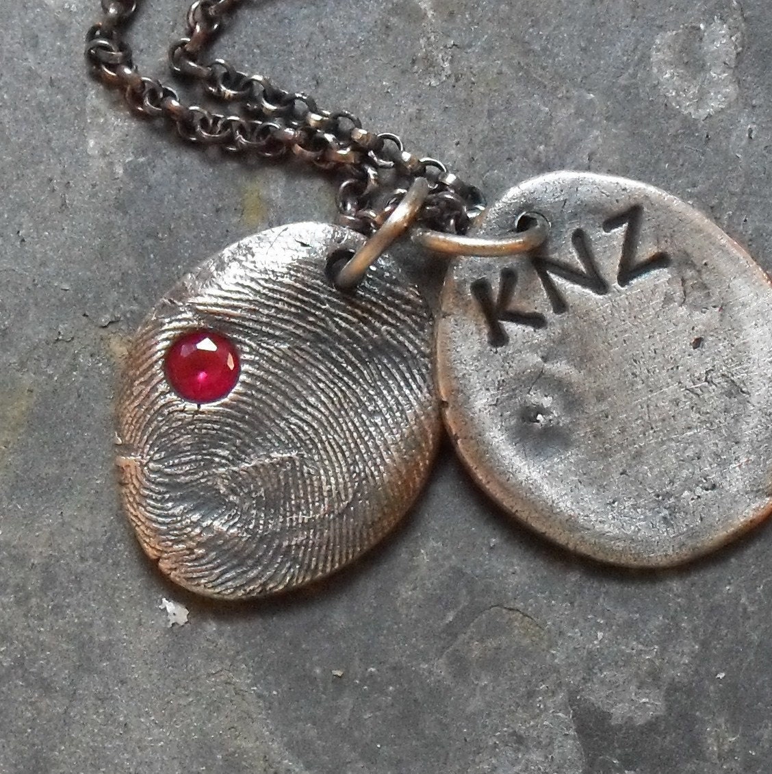 Fingerprint Necklace Fine Silver with Birthstone on Rollo Chain 1 Charm