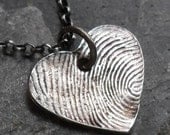 Heart Fingerprint Necklace - Fine Silver Charm on Sterling Silver Rollo Chain