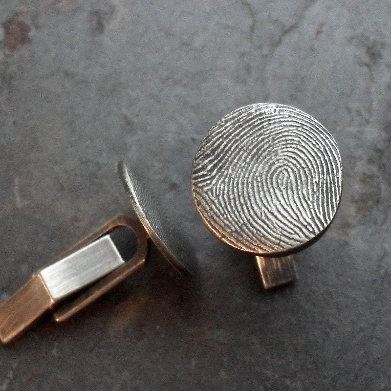 Fingerprint Cufflinks in Fine and Sterling Silver Made to Order Personalized