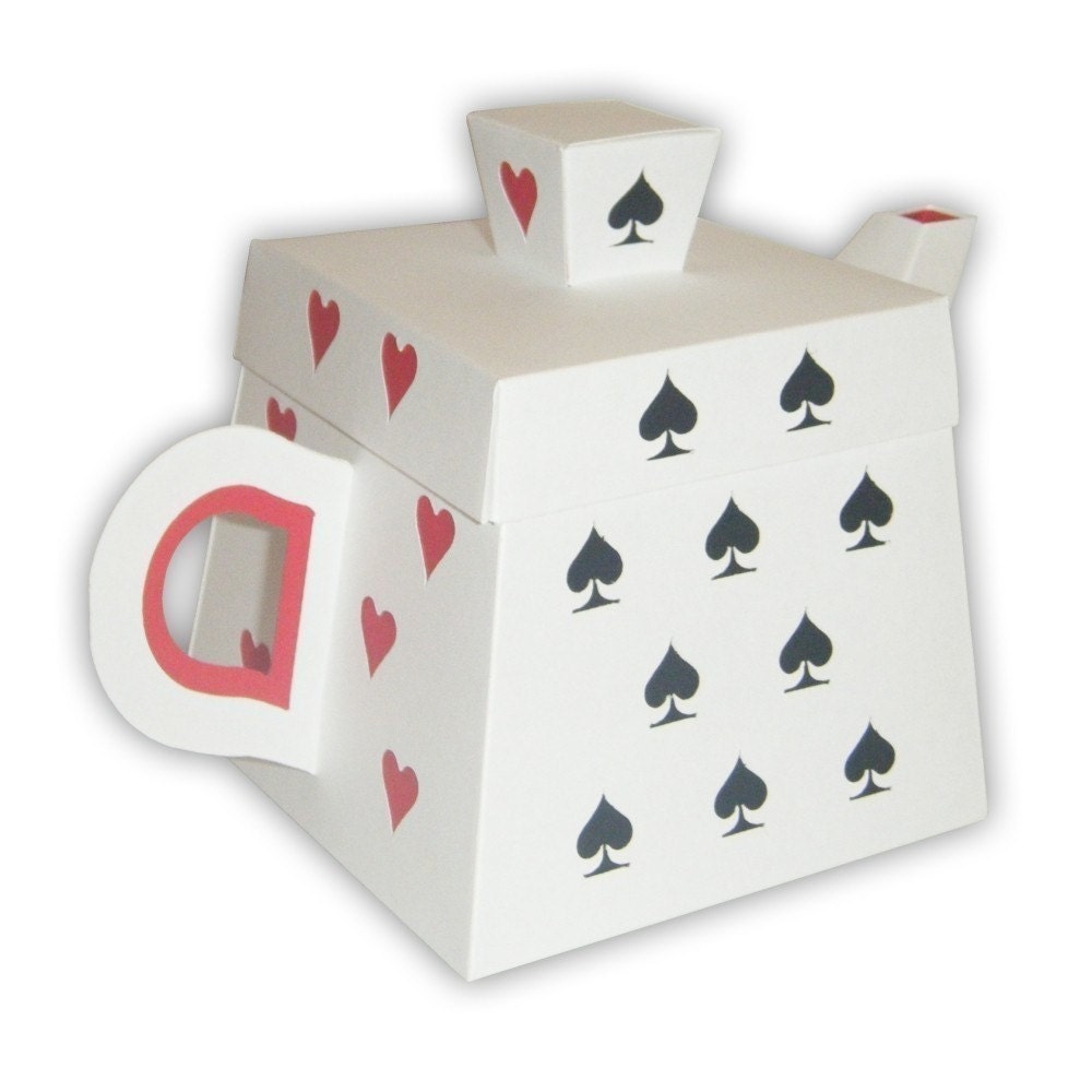 Alice in Wonderland Playing Cards Inspired Teapot Favor Box Printable Color Template PDF (custom colors available)